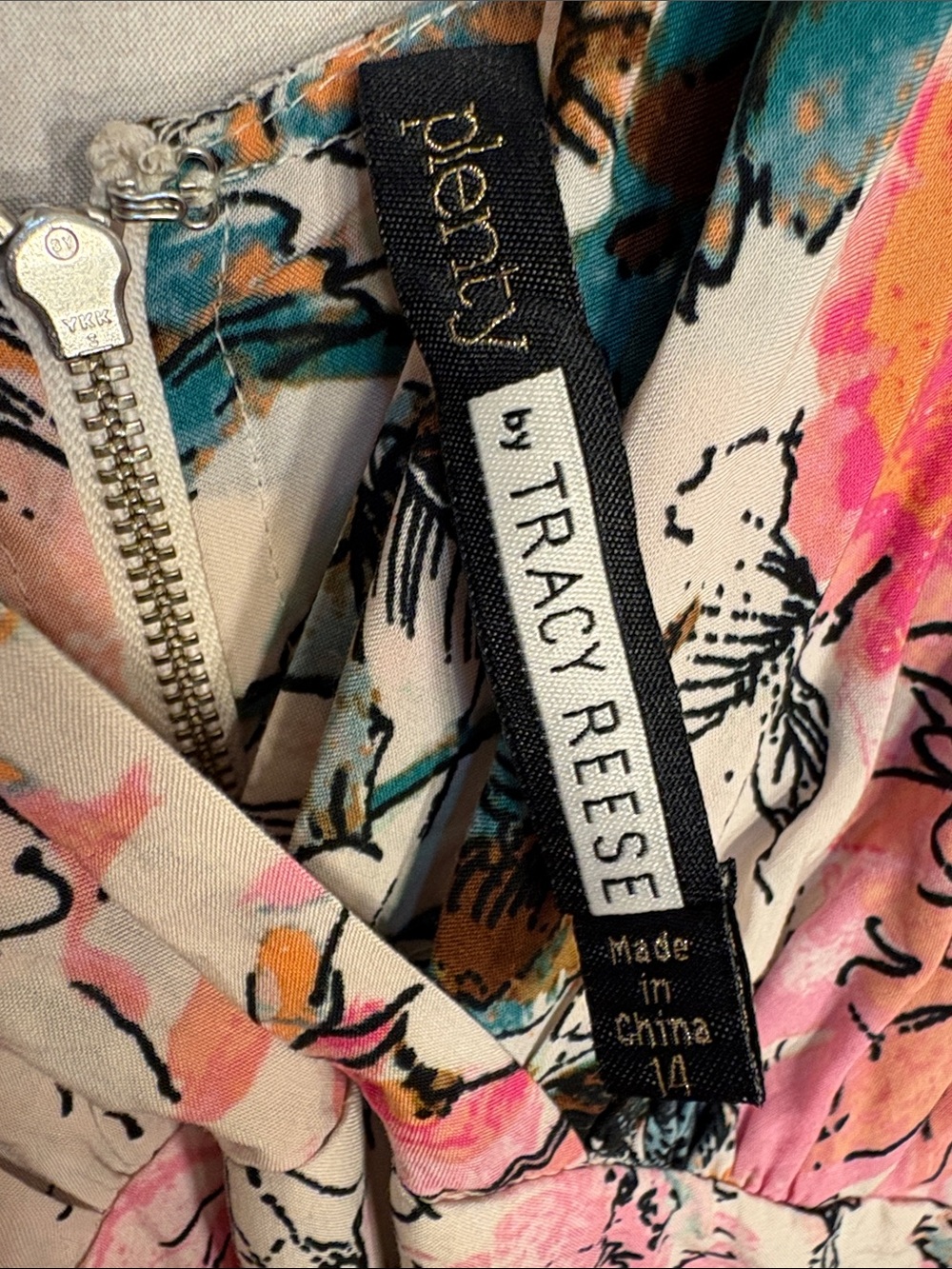 Tracy Reese - Floral Print Dress in Pink, Teal & Black Size 14 - Picture 2 of 11